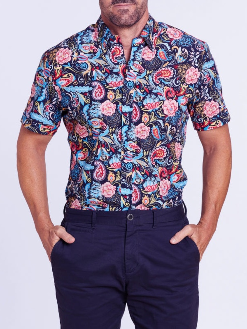 Teddy Stratford Paisley Short Sleeve Party Shirt Multi Colored Size (4 )Large